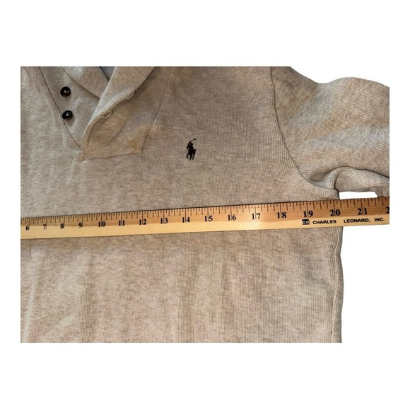 Polo Ralph Lauren Pullover Sweater Shawl Neck Buttons Beige Elbow Pads Men's M - Picture 4 of 7